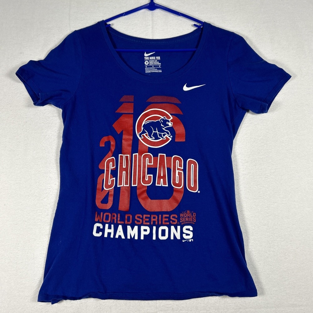Nike Womens Chicago Cubs 2016 World Series Champions TShirt Blue Medium MLB